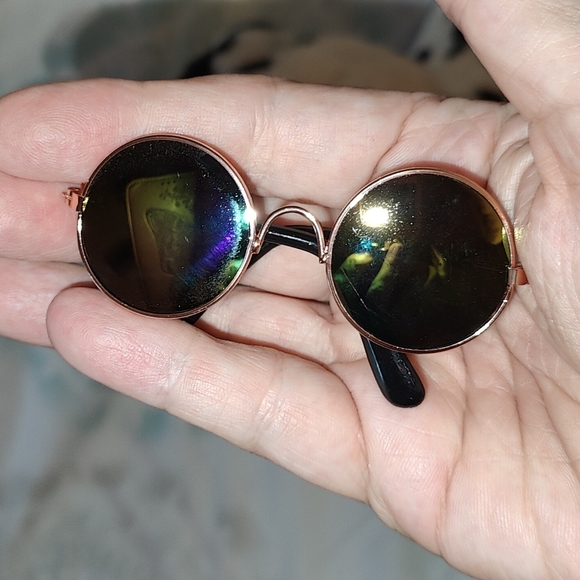 🍄Gold Wireframe Round Retro Cat / Pet Sunglasses - Picture 2 of 3